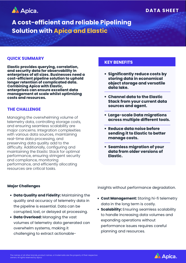 Product briefs, technical briefs, data sheets of Apica & its capabilities 23 Apica - Elastic